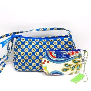VERA BRADLEY 2008 Riviera Blue Cross Body Bag &  Marina Paisley ID Coin Purse…